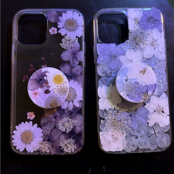 Beautiful glitter and flower iPhone 12 case with pop socket! Sold set of 2 - Picture 1 of 1